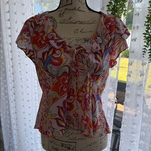 Rose & Olive Multicolor Swirl Tie-Front Blouse